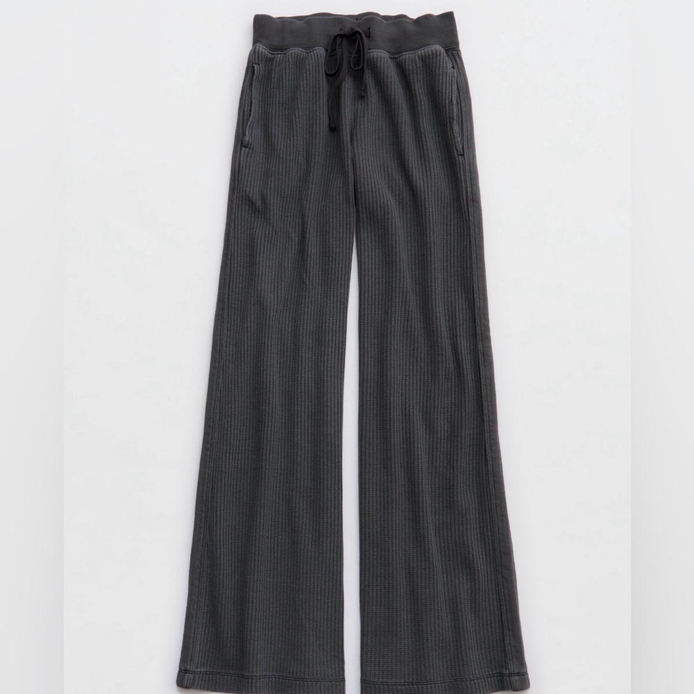 Aerie Essential Waffle Trouser (smoked gray, medium long)